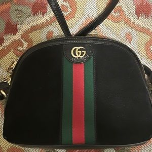 GUCCI Ophidia Black Suede Patent Leather Small Bag